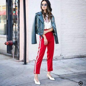 LOVERS + FRIENDS REVOLVE Red Track Pants White Stripe Seam Stripe Skinny Joggers